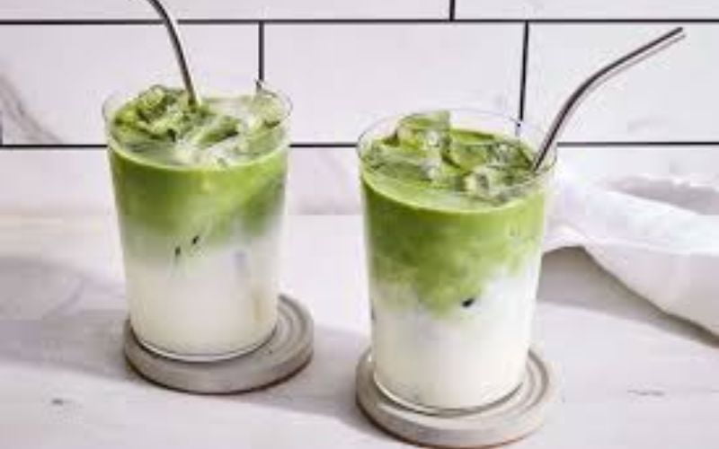 Creamy matcha latte with foam art