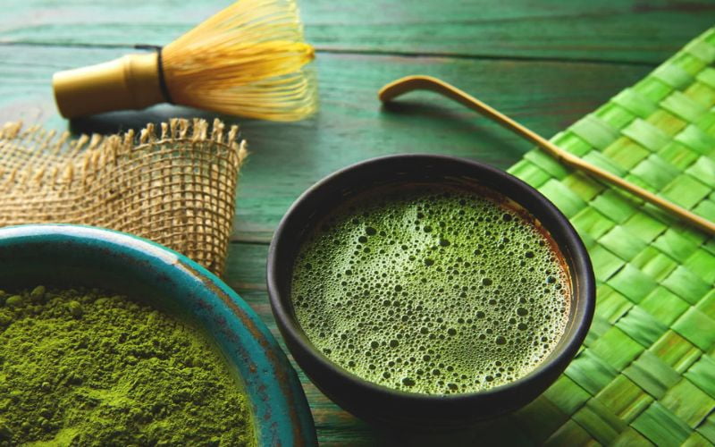 Traditional matcha tea in ceramic bowl